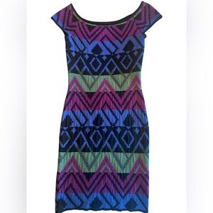 Torn by Ronny Kobo Blue and Magenta Wool Zigzag Mini Dress